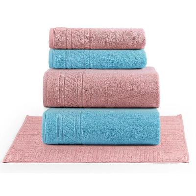 Jogo De Banho Toalhas Yara 100% Algodão Fio Penteado Macio 05 Peças Listras - Rosa Azul