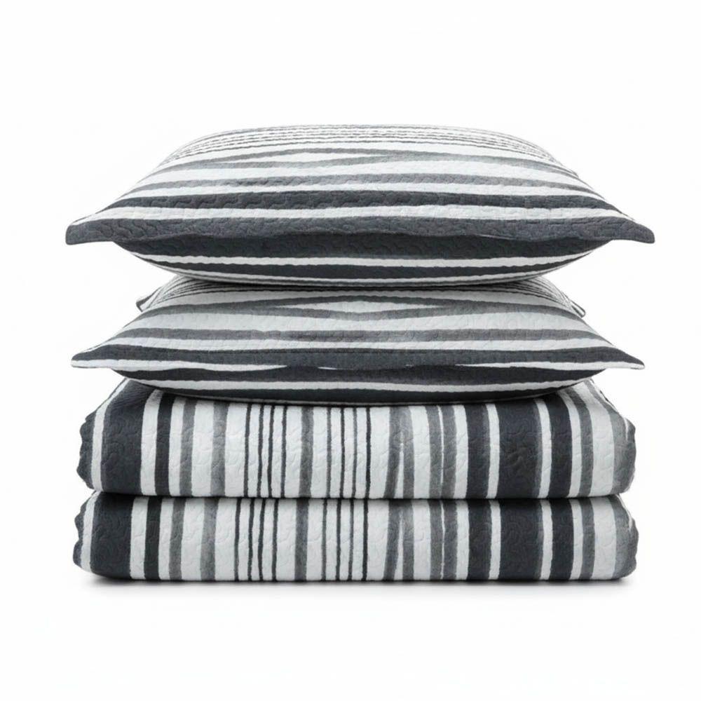 Kit Cobre Leito Colcha Magnus King 3 Peças Dupla Face Estampado Geométrico - Preto - 100% Poliéster - 1