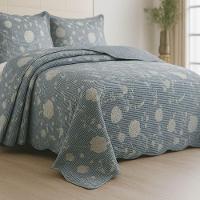 Kit Cobre Leito Colcha Magnus King 3 Peças Dupla Face Estampado Floral - Azul - 100% Poliéster