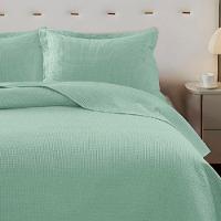 Kit Cobre Leito Colcha Afeto King 3 Peças Percal 300 Fios Peletizado - Verde - 100% Poliéster - 2