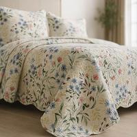 Kit Cobre Leito Colcha Magnus Solteiro 2 Peças Dupla Face Estampado Floral - Primavera Azul - 100% Poliéster