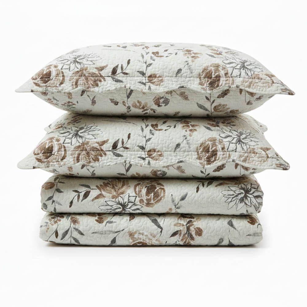 Kit Cobre Leito Colcha Magnus Solteiro 2 Peças Dupla Face Estampado Floral - Natural - 100% Poliéster - 1