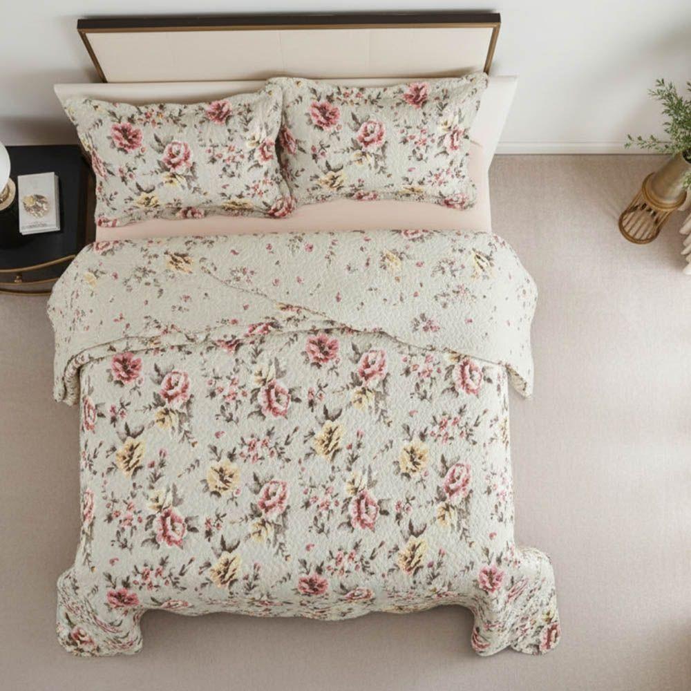 Kit Cobre Leito Colcha Magnus Queen 3 Peças Dupla Face Estampado Floral - Garden - 100% Poliéster - 5