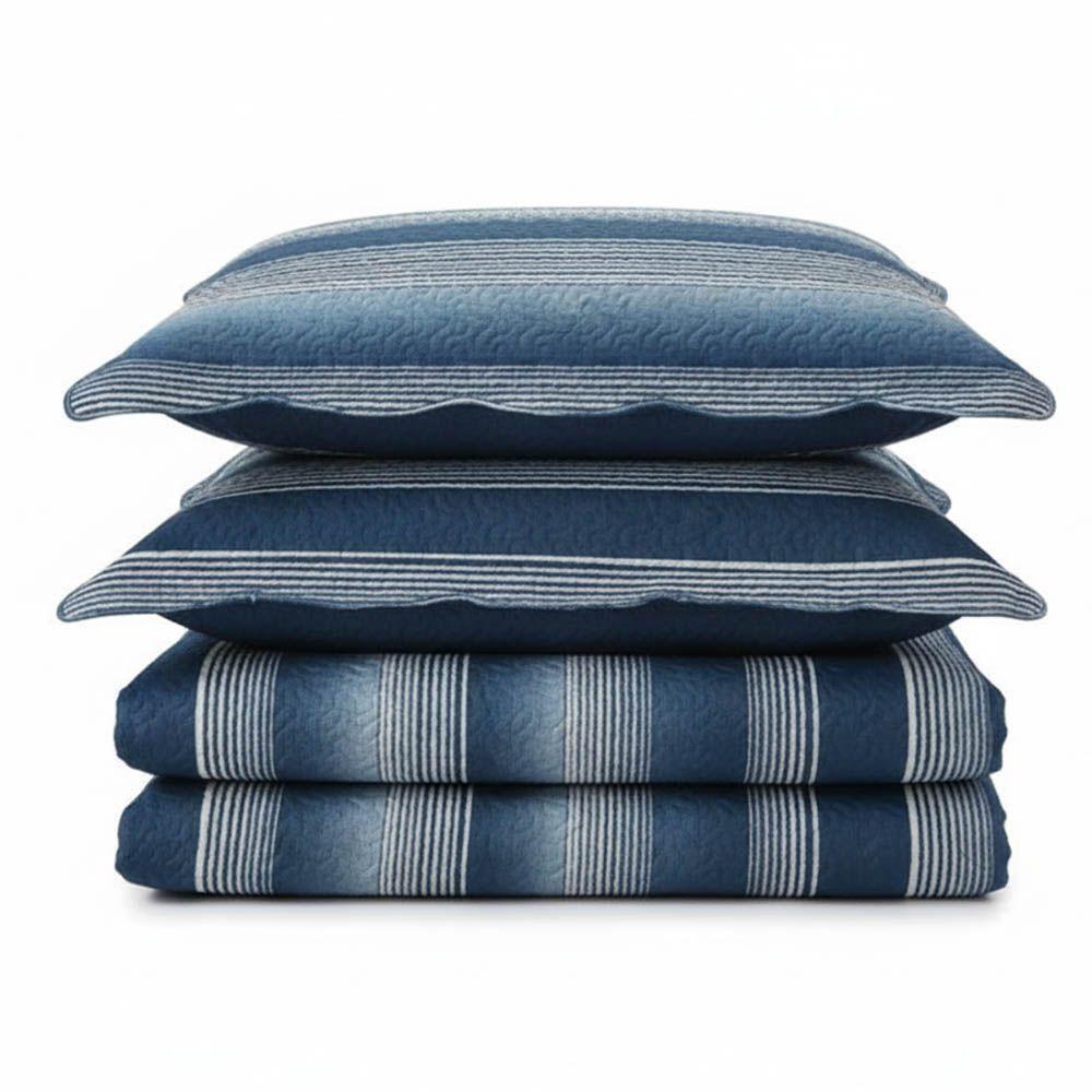 Kit Cobre Leito Colcha Magnus Solteiro 2 Peças Dupla Face Estampado Geométrico - Marinho - 100% Poliéster - 1