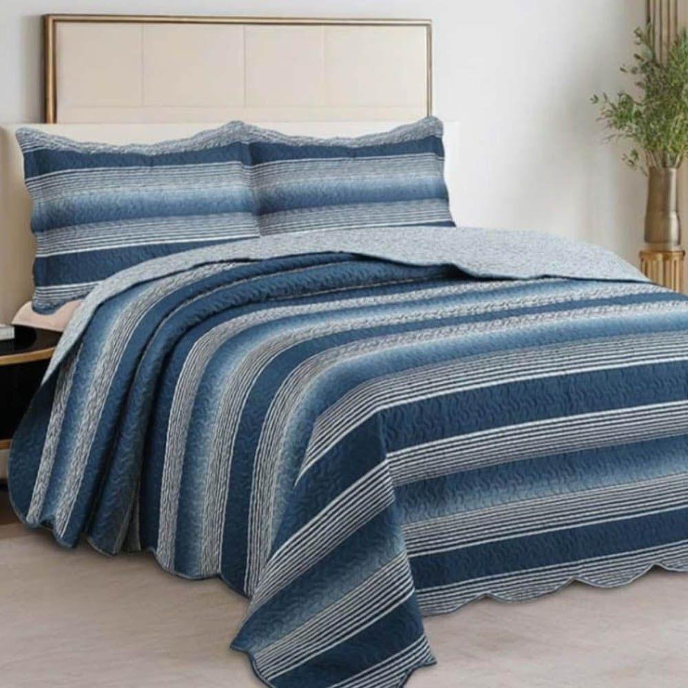 Kit Cobre Leito Colcha Magnus Solteiro 2 Peças Dupla Face Estampado Geométrico - Marinho - 100% Poliéster - 3