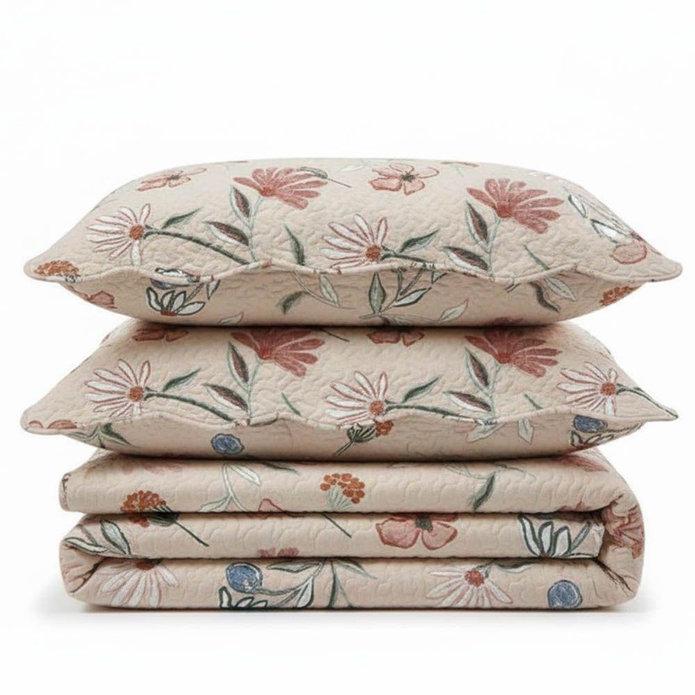 Kit Cobre Leito Colcha Magnus Queen 3 Peças Dupla Face Estampado Floral - Rosa - 100% Poliéster - 1