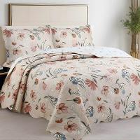 Kit Cobre Leito Colcha Magnus Queen 3 Peças Dupla Face Estampado Floral - Rosa - 100% Poliéster - 2