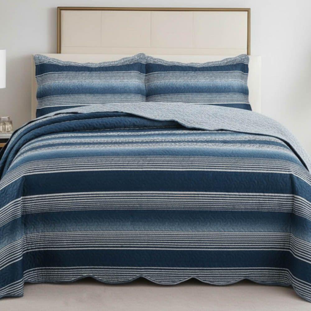 Kit Cobre Leito Colcha Magnus King 3 Peças Dupla Face Estampado Geométrico - Marinho - 100% Poliéster - 4