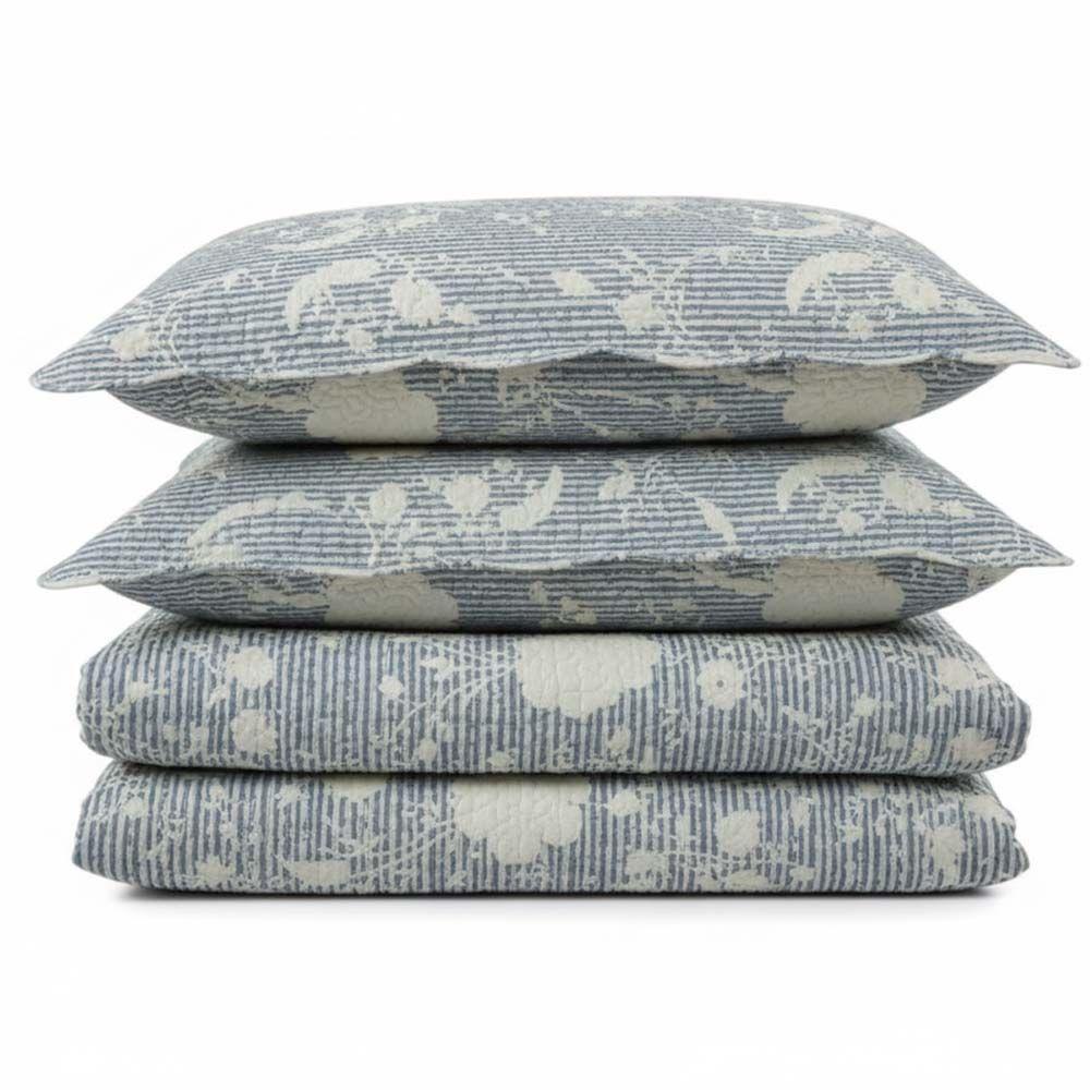 Kit Cobre Leito Colcha Magnus Solteiro 2 Peças Dupla Face Estampado Floral - Azul - 100% Poliéster - 1