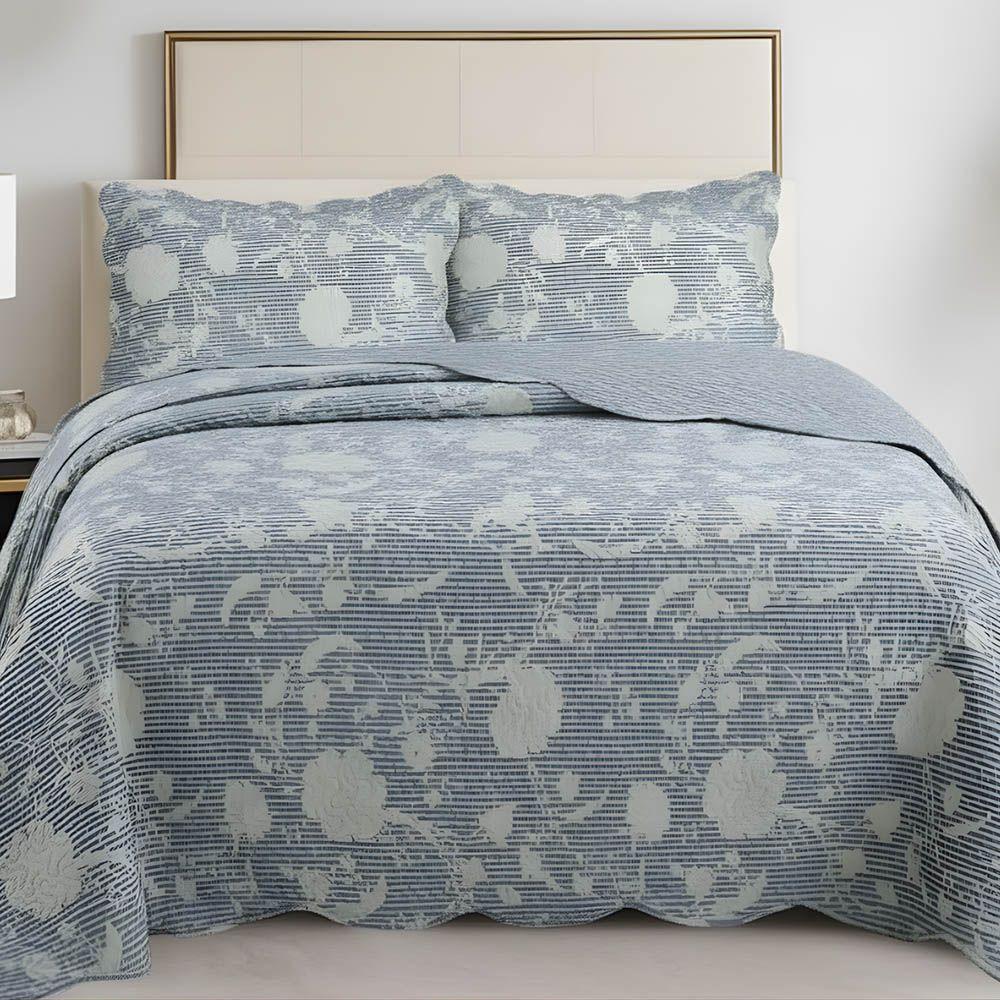 Kit Cobre Leito Colcha Magnus Solteiro 2 Peças Dupla Face Estampado Floral - Azul - 100% Poliéster - 3