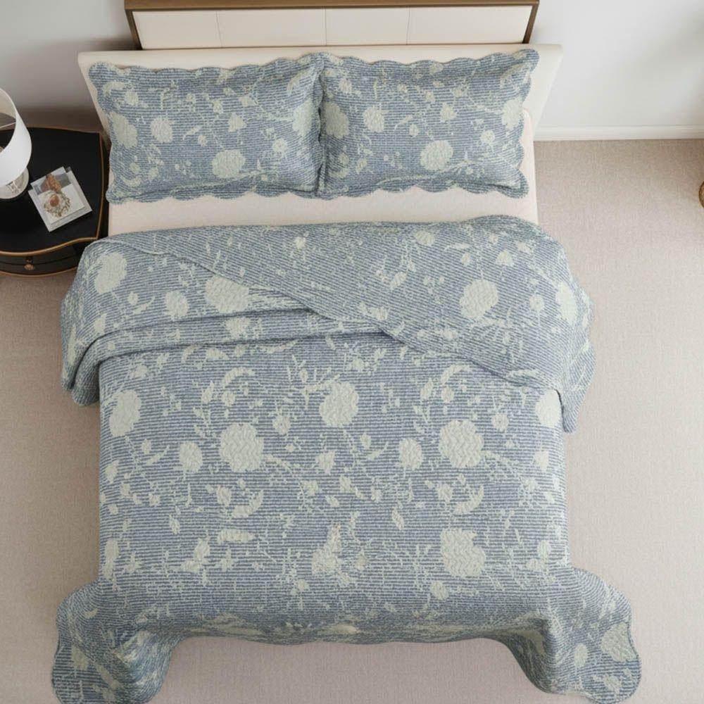 Kit Cobre Leito Colcha Magnus Solteiro 2 Peças Dupla Face Estampado Floral - Azul - 100% Poliéster - 5