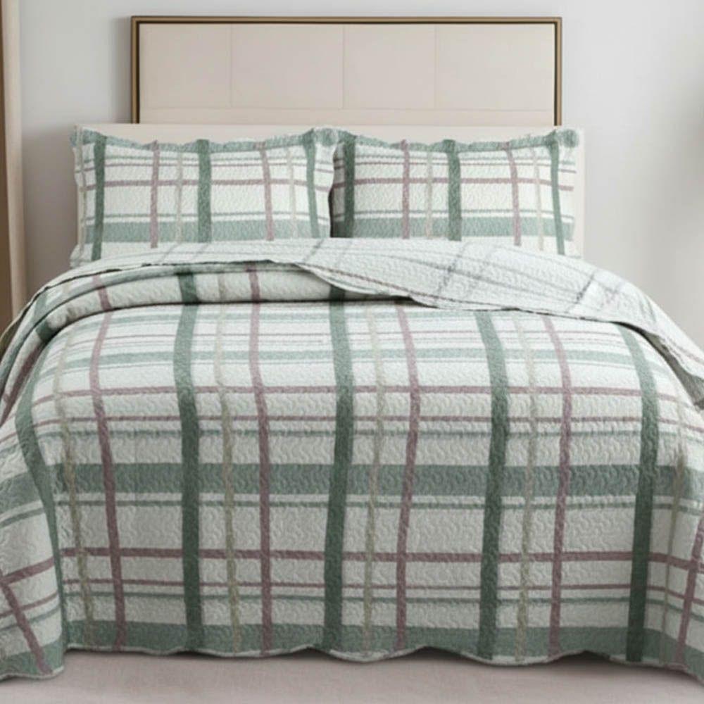 Kit Cobre Leito Colcha Magnus Solteiro 2 Peças Dupla Face Estampado Geométrico - Verde - 100% Poliéster - 3