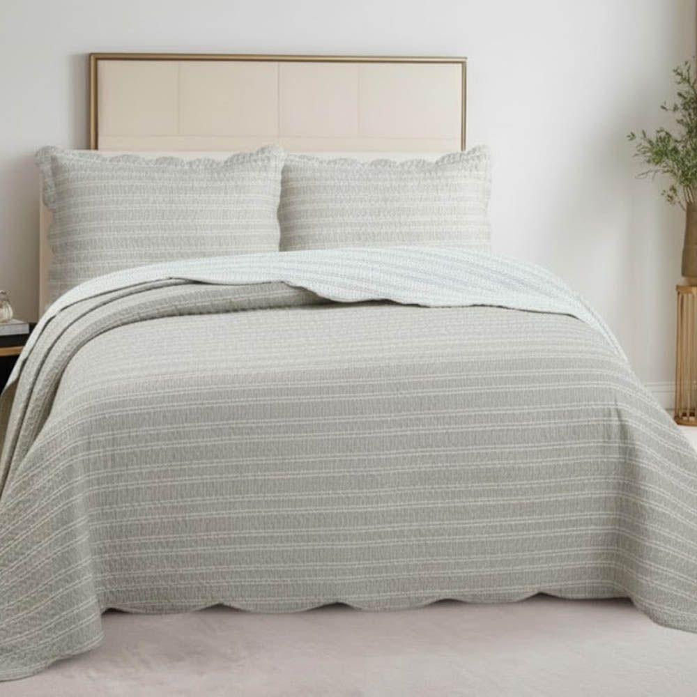 Kit Cobre Leito Colcha Magnus King 3 Peças Dupla Face Estampado Geométrico - Bege - 100% Poliéster - 3