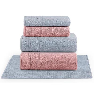 Jogo De Banho Toalhas Yara 100% Algodão Fio Penteado Macio 05 Peças Listras - Rosa Cinza