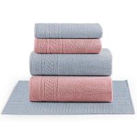 Jogo De Banho Toalhas Yara 100% Algodão Fio Penteado Macio 05 Peças Listras - Rosa Cinza - 1