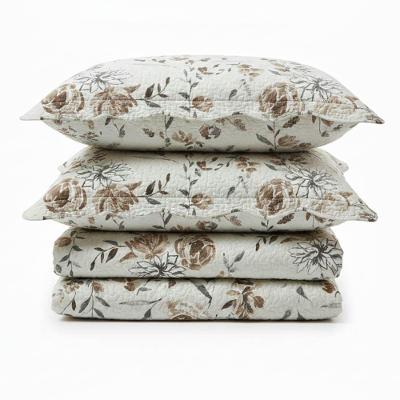 Kit Cobre Leito Colcha Magnus Casal 3 Peças Dupla Face Estampado Floral - Natural - 100% Poliéster