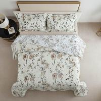 Kit Cobre Leito Colcha Magnus Casal 3 Peças Dupla Face Estampado Floral - Natural - 100% Poliéster