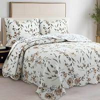 Kit Cobre Leito Colcha Magnus Casal 3 Peças Dupla Face Estampado Floral - Natural - 100% Poliéster - 5