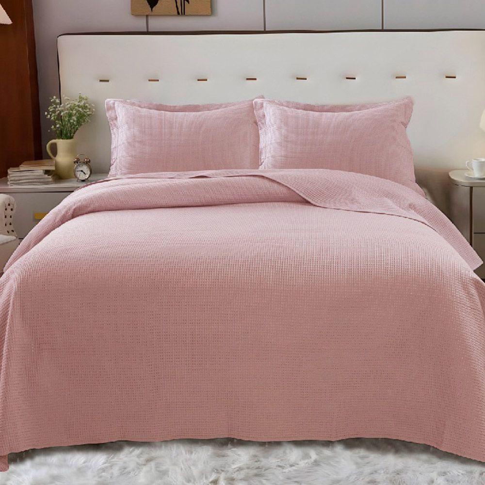 Kit Cobre Leito Colcha Afeto Queen 3 Peças Percal 300 Fios Peletizado - Malva - 100% Poliéster - 1