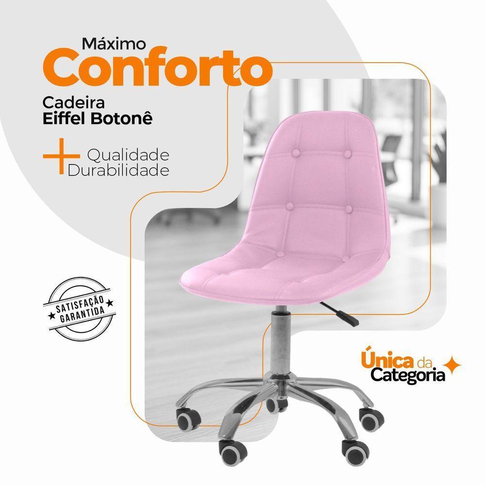 Cadeira Office Eiffel Botonê Ajustável Oficial Girat + Ebook Rosa 1 - 4