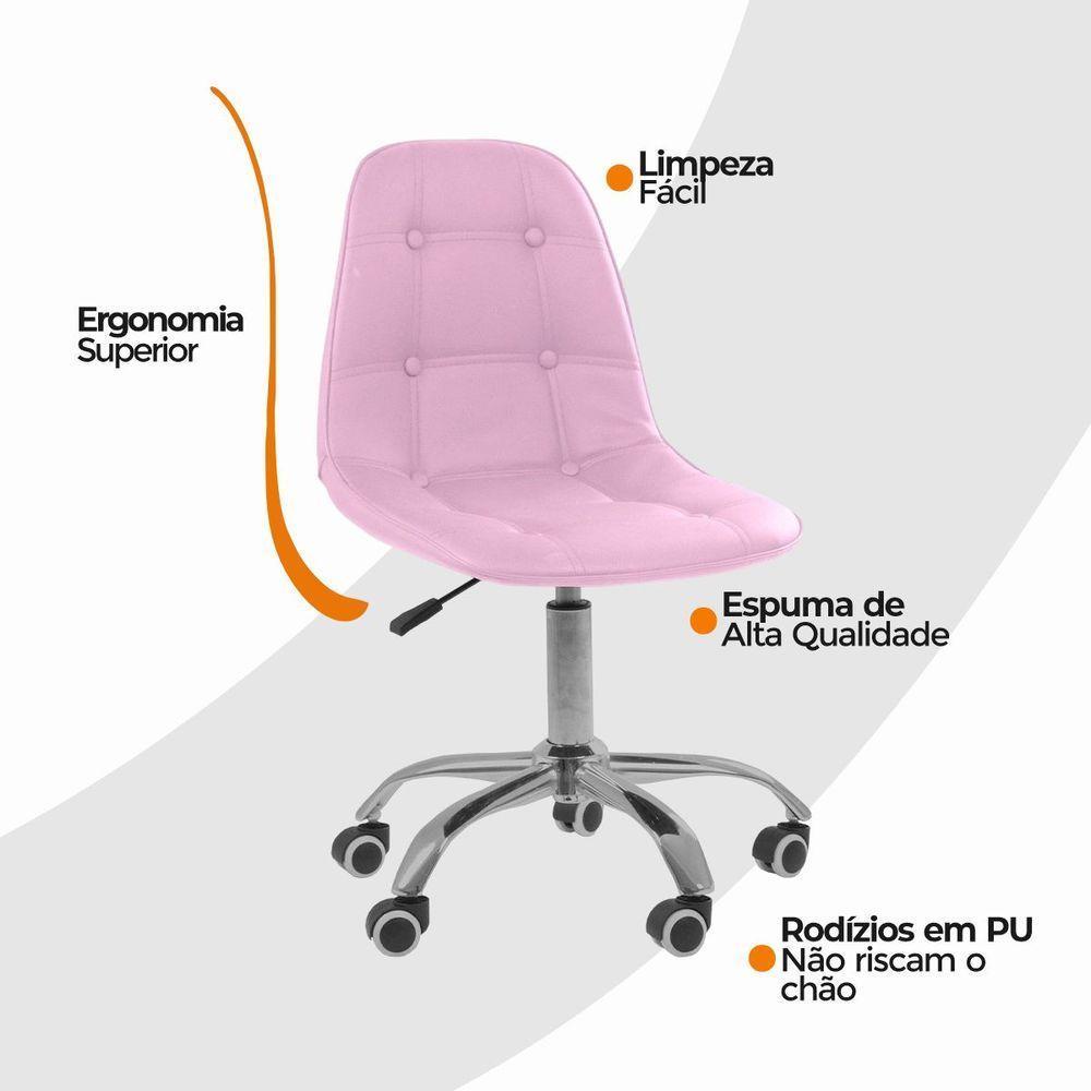 Cadeira Office Eiffel Botonê Ajustável Oficial Girat + Ebook Rosa 1 - 5