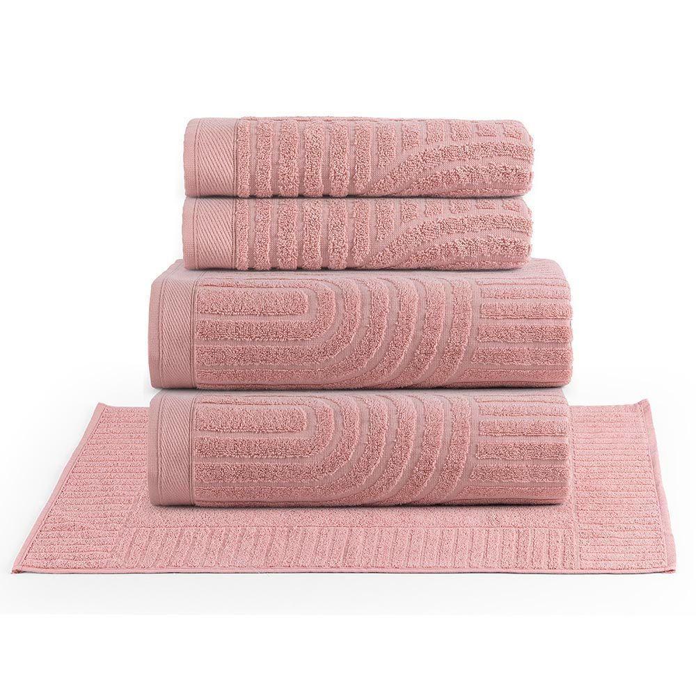 Jogo De Banho Toalhas Auri 100% Algodão Fio Penteado Macio 05 Peças Dunas - Rosa - 1
