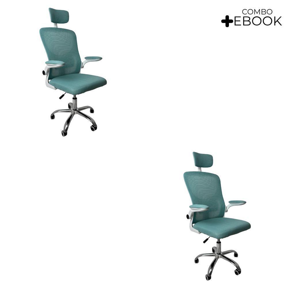 Kit Com 2 Cadeiras De Escritório Diretor Oficial Vegas Com Apoio + Ebook Verde E Branco 2 - 1