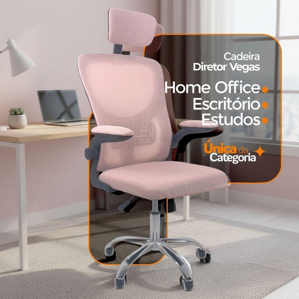 Cadeira De Escritório Diretor Oficial Vegas Com Apoio + Ebook Rosa E Preto 1 - 3