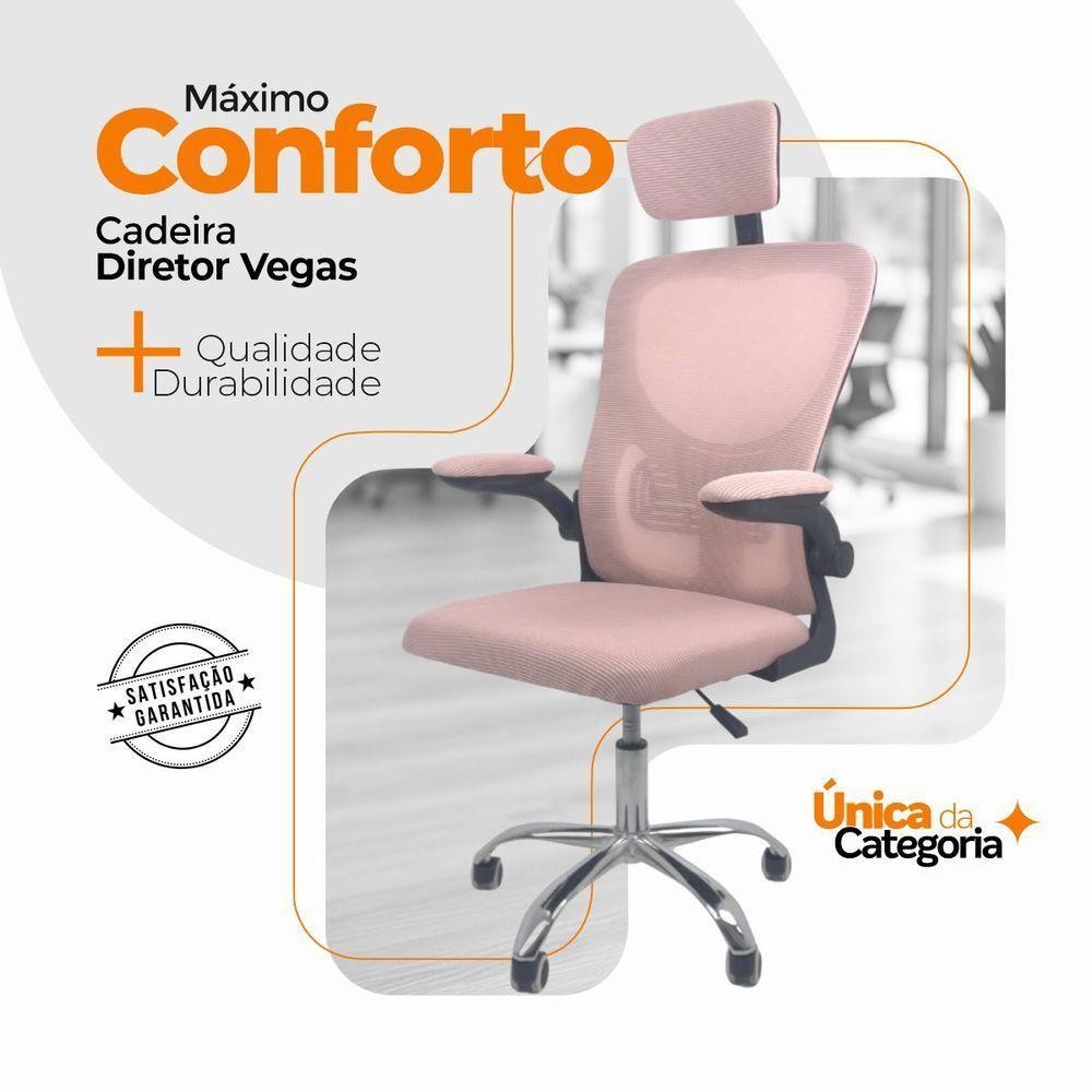 Cadeira De Escritório Diretor Oficial Vegas Com Apoio + Ebook Rosa E Preto 1 - 4