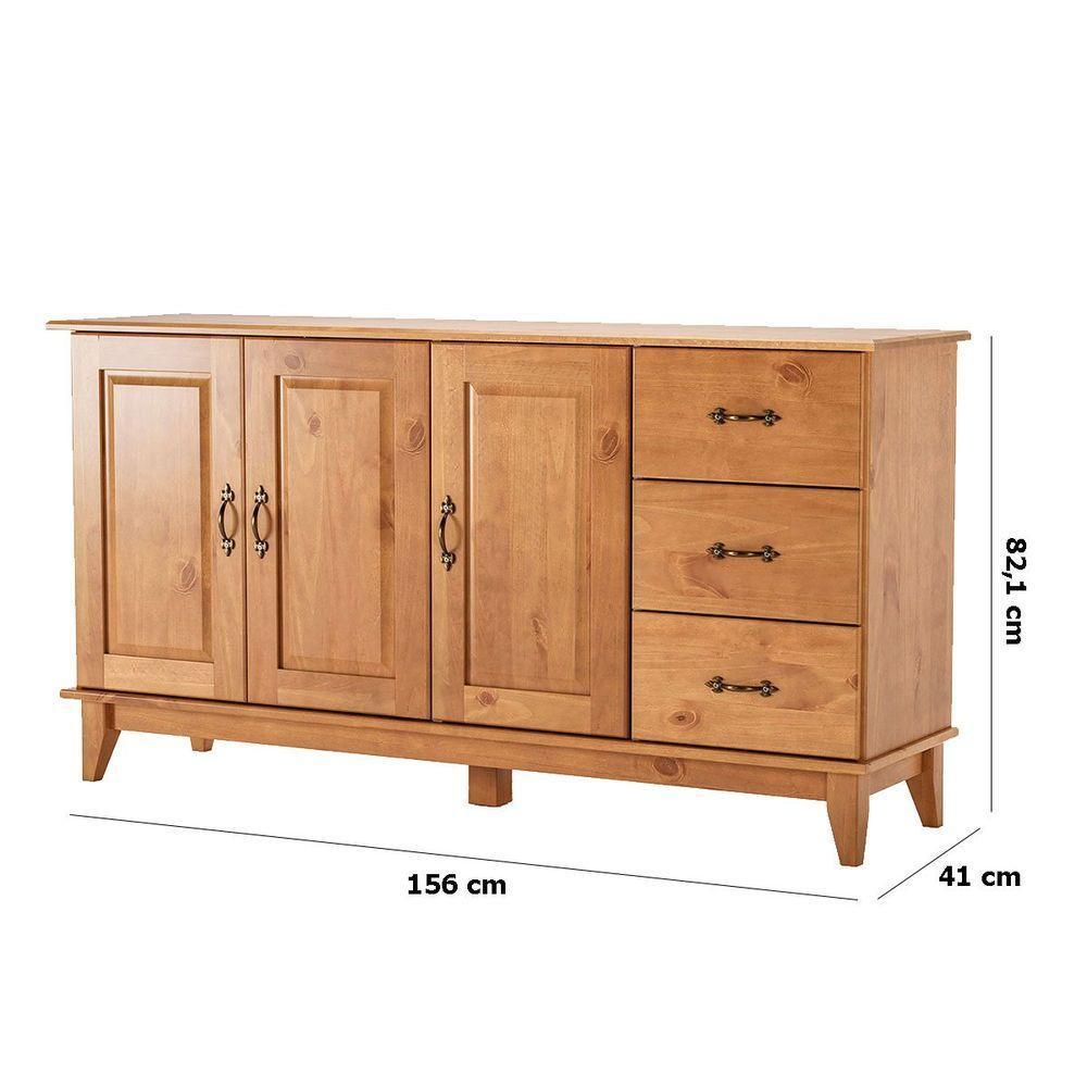 Kit Balcão Buffet 3 Portas E Aparador 100% Madeira Rústica Belaine Carvalho - 4
