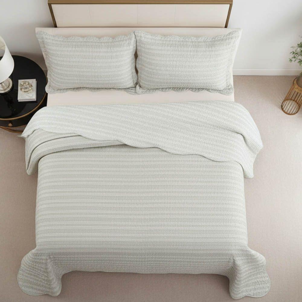 Kit Cobre Leito Colcha Magnus Super King 3 Peças Dupla Face Estampado Geométrico - Bege - 100% Poliéster - 5