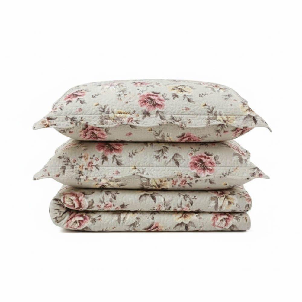 Kit Cobre Leito Colcha Magnus King 3 Peças Dupla Face Estampado Floral - Garden - 100% Poliéster - 1