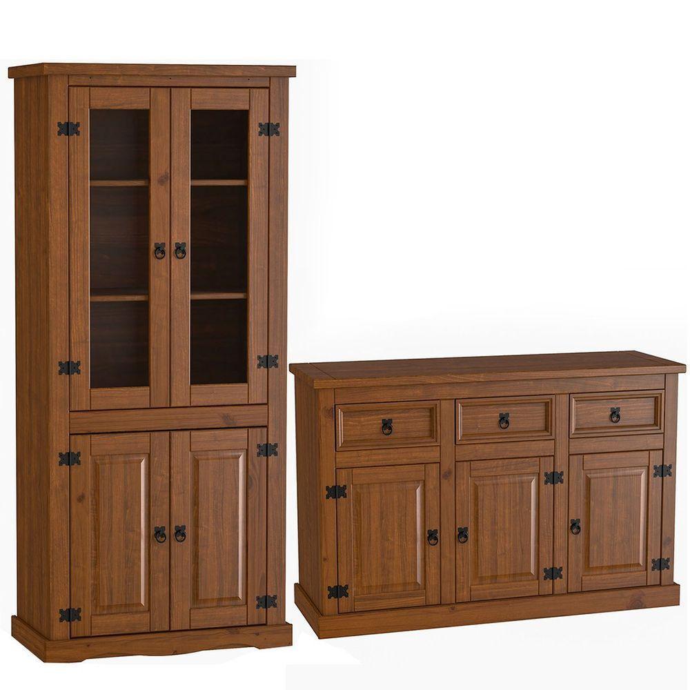 Kit Balcão Buffet E Cristaleira 4 Portas 100% Madeira King Imbuia - 1