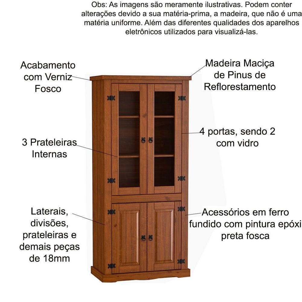 Kit Balcão Buffet E Cristaleira 4 Portas 100% Madeira King Imbuia - 3