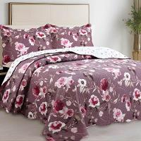 Kit Cobre Leito Colcha Magnus Solteiro 2 Peças Dupla Face Estampado Floral - Vinho - 100% Poliéster - 2