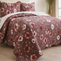 Kit Cobre Leito Colcha Magnus Solteiro 2 Peças Dupla Face Estampado Floral - Vinho - 100% Poliéster