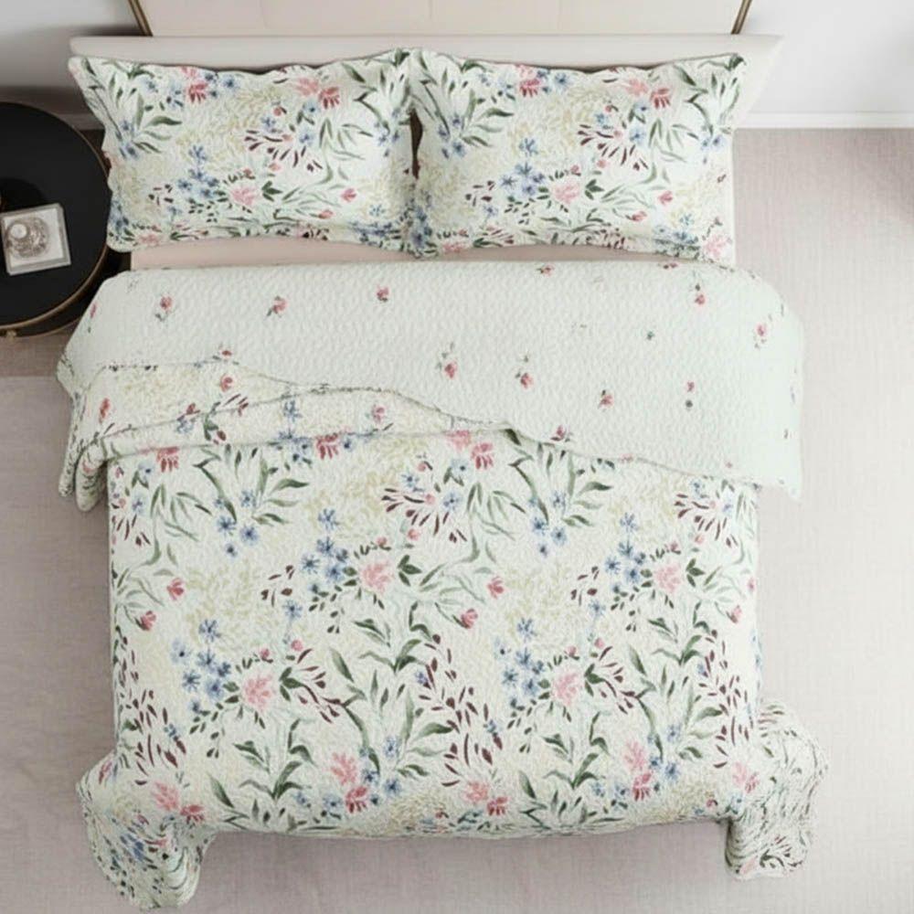 Kit Cobre Leito Colcha Magnus Queen 3 Peças Dupla Face Estampado Floral - Primavera Azul - 100% Poliéster - 5