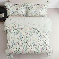 Kit Cobre Leito Colcha Magnus Queen 3 Peças Dupla Face Estampado Floral - Primavera Azul - 100% Poliéster - 5