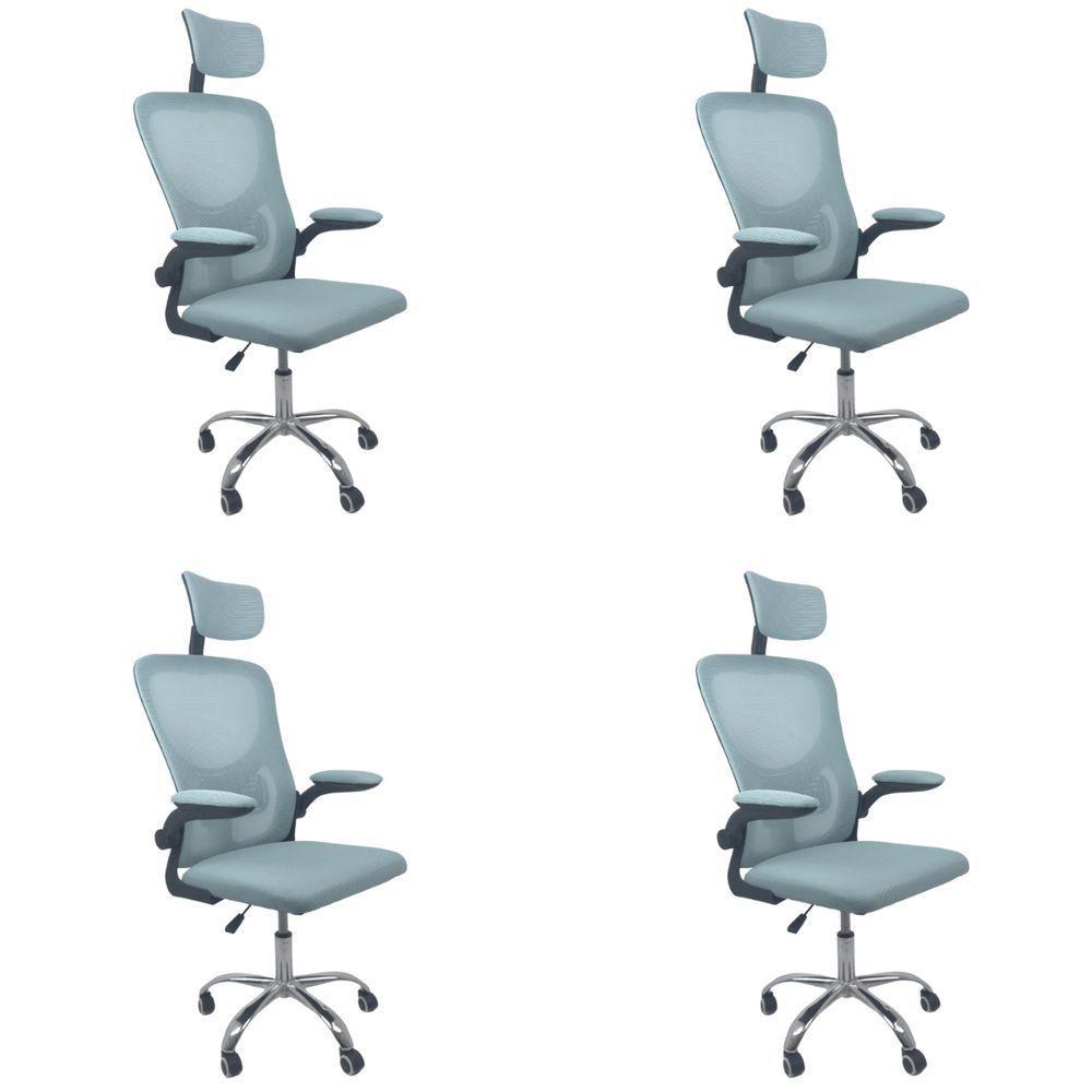 Kit Com 4 Cadeiras De Escritório Diretor Oficial Vegas Com Apoio + Ebook Azul E Preto 4 - 1