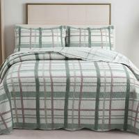 Kit Cobre Leito Colcha Magnus Casal 3 Peças Dupla Face Estampado Geométrico - Verde - 100% Poliéster - 3