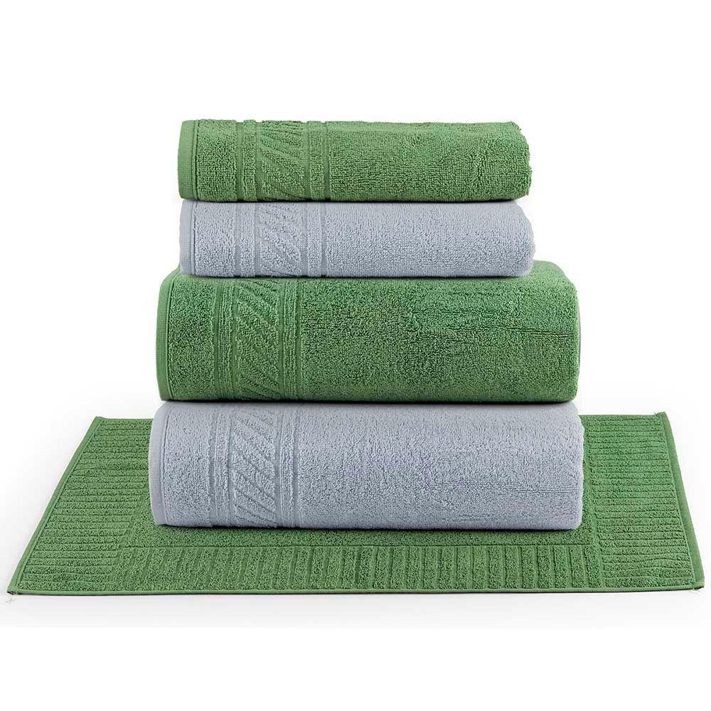 Jogo De Banho Toalhas Yara 100% Algodão Fio Penteado Macio 05 Peças Listras - Floresta Verde Cinza - 1