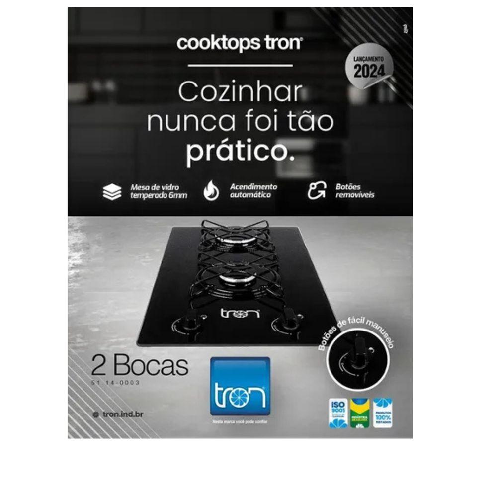 Cooktop Tron 2 Bocas Gás GLP Mesa De Vidro Preto Bivolt - 5