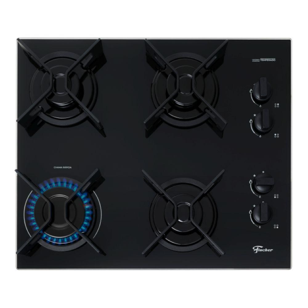 Cooktop A Gás Fischer 4 Bocas Fit Line Trempe Iron Preto Bivolt - 3
