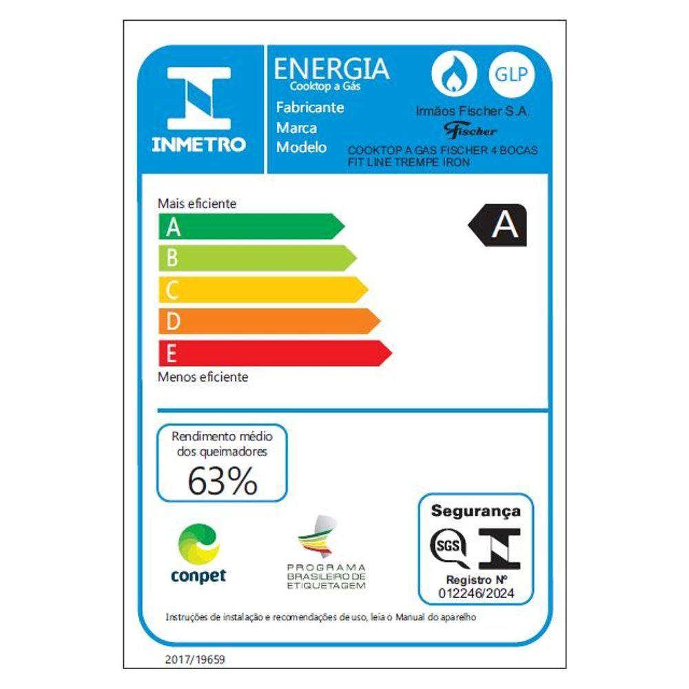 Cooktop A Gás Fischer 4 Bocas Fit Line Trempe Iron Preto Bivolt - 5
