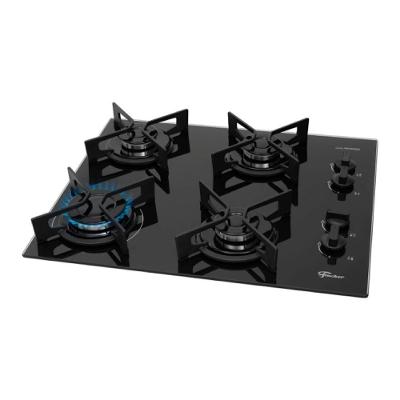 Cooktop a Gás Fischer Fit Line Trempe Iron 4 Bocas Vidro Temperado Preto Acendimento Automático