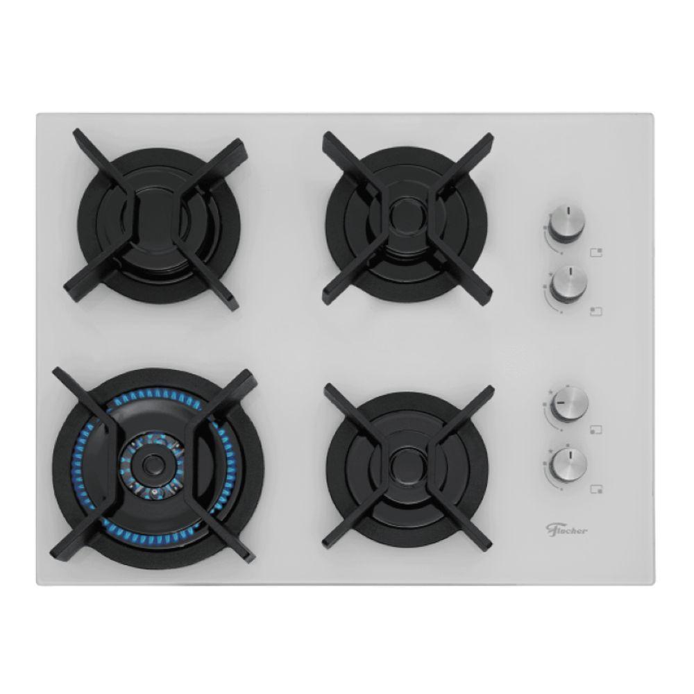 Cooktop A Gás Fischer 4 Bocas Tripla Chama Infinity Com Trempe De Ferro Fundido Mesa Vidro Branco Bivolt - 2