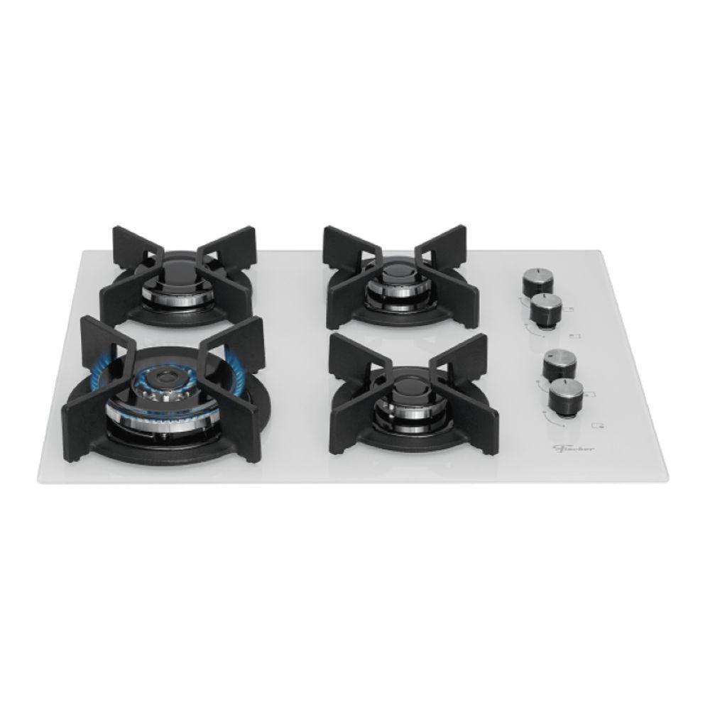 Cooktop A Gás Fischer 4 Bocas Tripla Chama Infinity Com Trempe De Ferro Fundido Mesa Vidro Branco Bivolt - 3