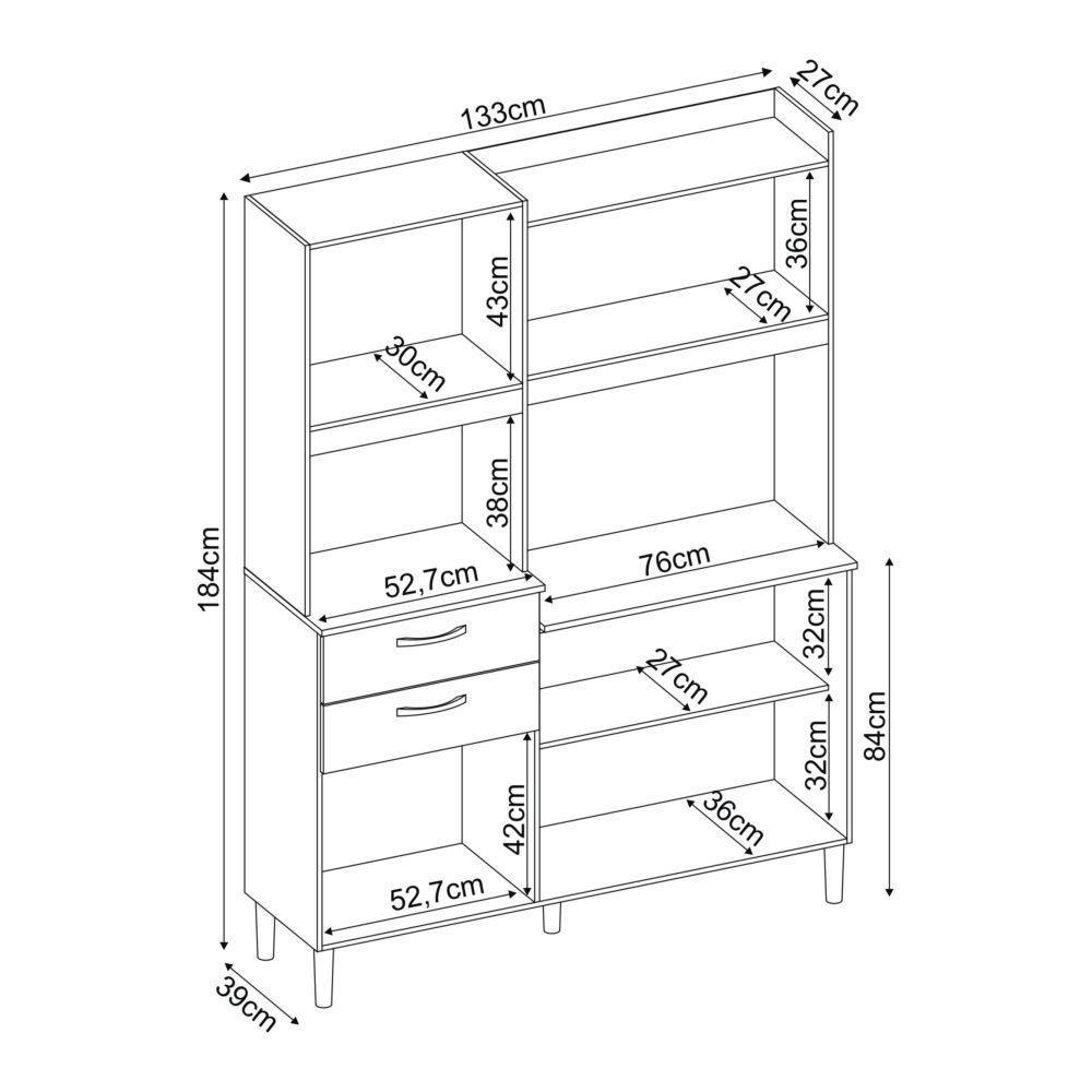 Kit Cozinha Andrey 6 Portas 2 Gavetas Avena Grafito - 4