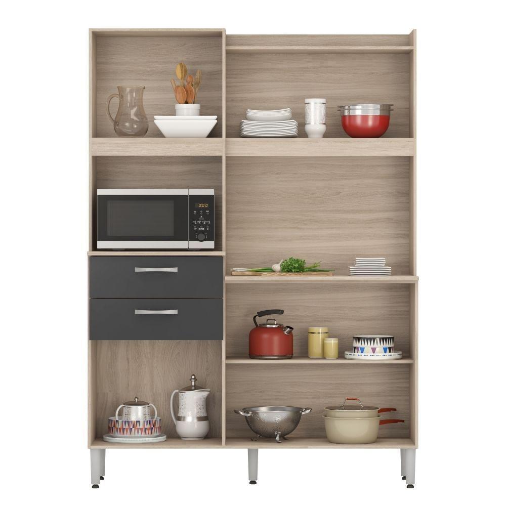 Kit Cozinha Andrey 6 Portas 2 Gavetas Avena Grafito - 5