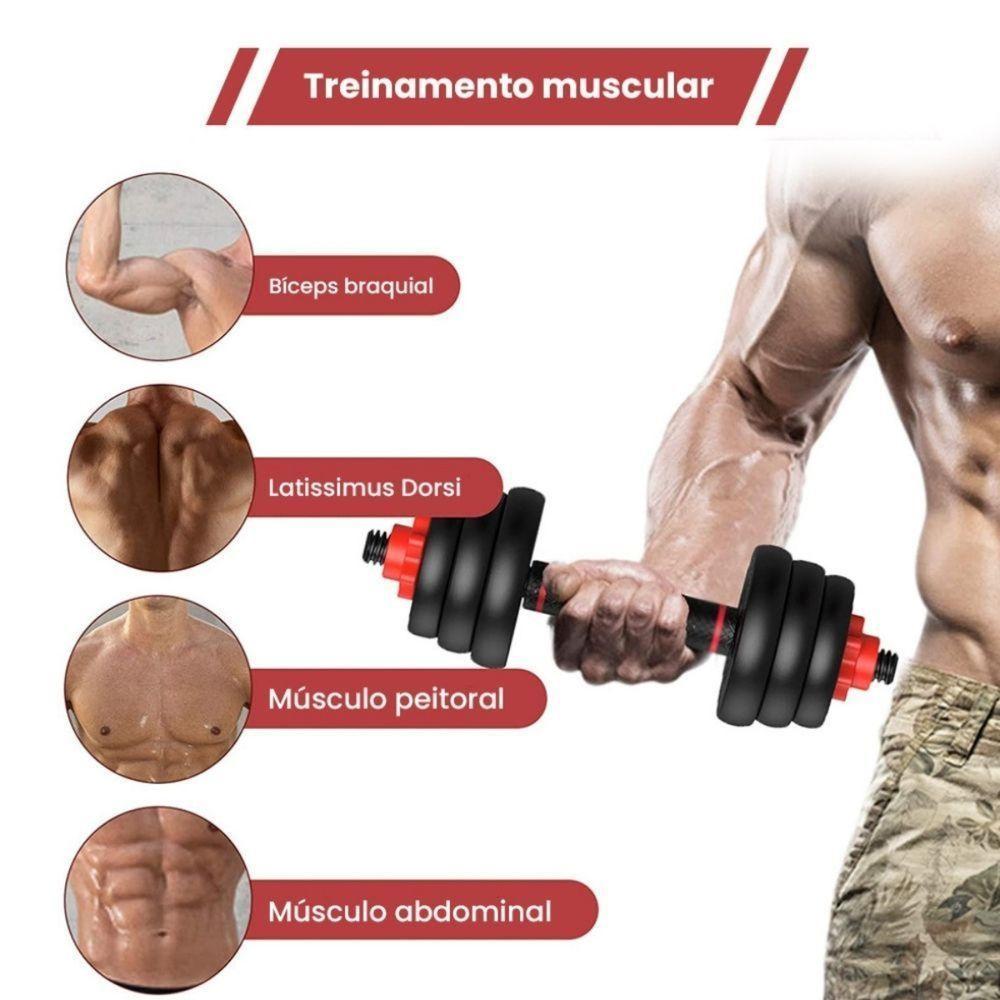 Kit Halteres 6 Em 1 Peso Musculação Até 40kg Ajustável Halter, Kettlebell, Anilha Preto-vermelho - 2